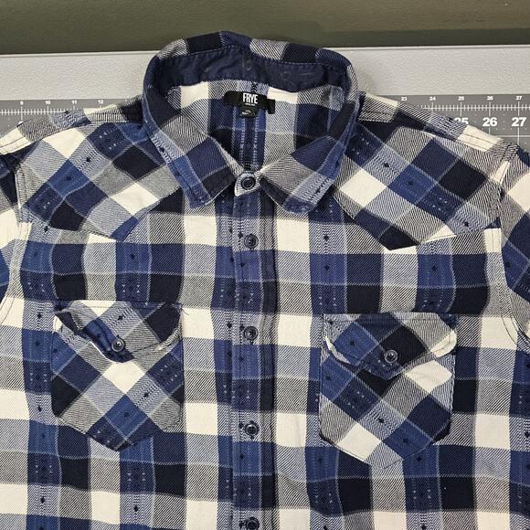 Frye Flannel Shirt Mens XL Blue Plaid Western Workwear Outdoors Preppy Work - Picture 4 of 12